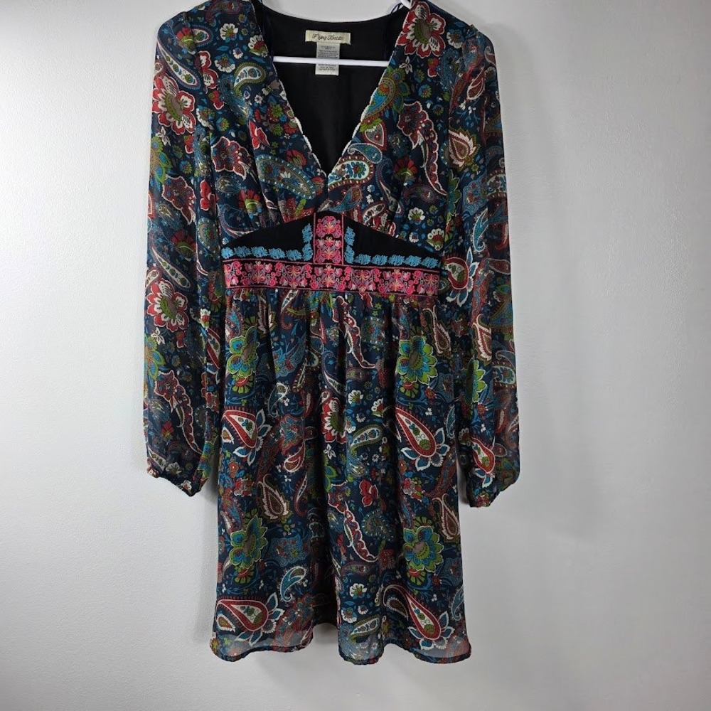 Flying‎ Tomato  Paisley Print V Neck Long Sleeve Boho Mini Dress
